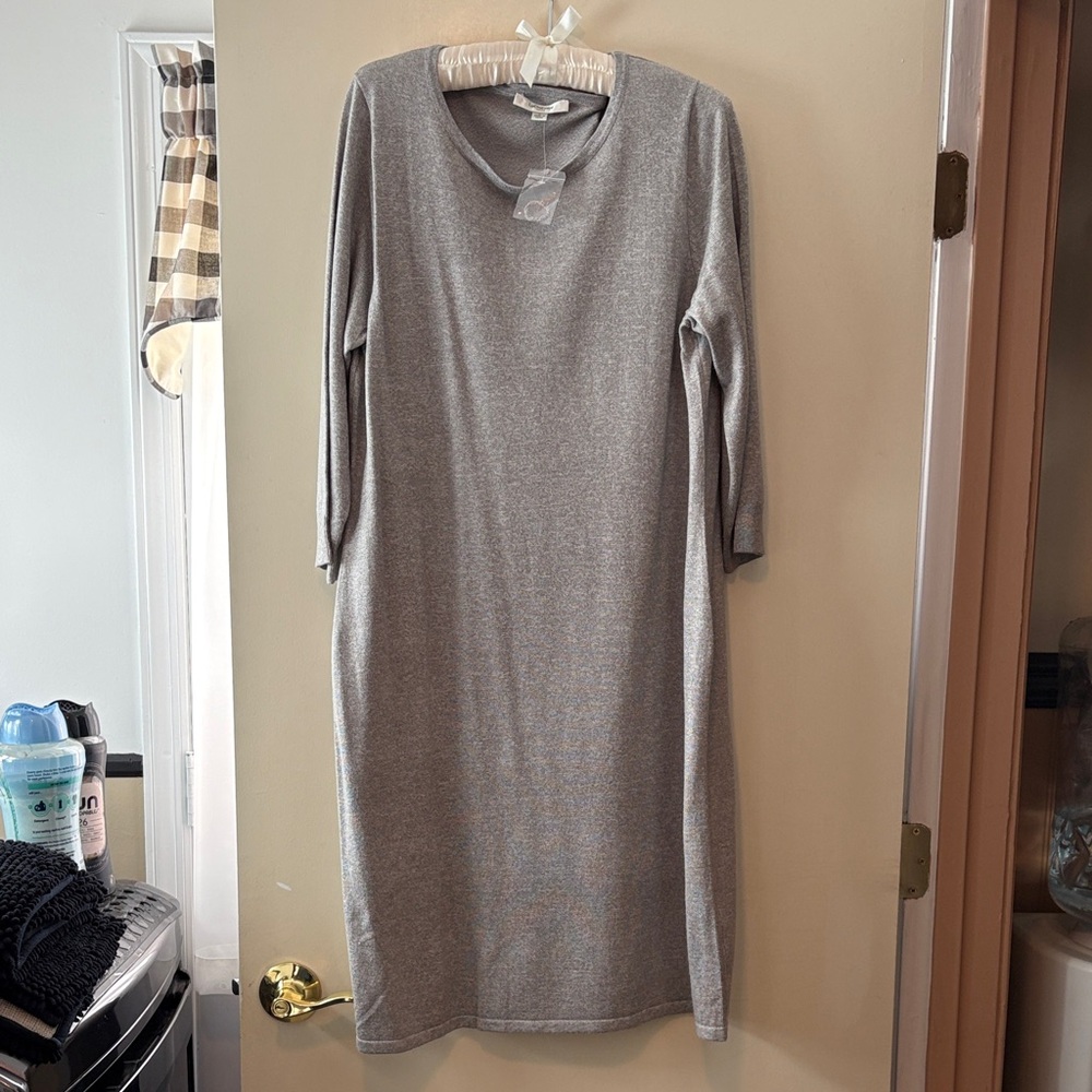 Liz Claiborne Heather Gray Midi Knit Dress
